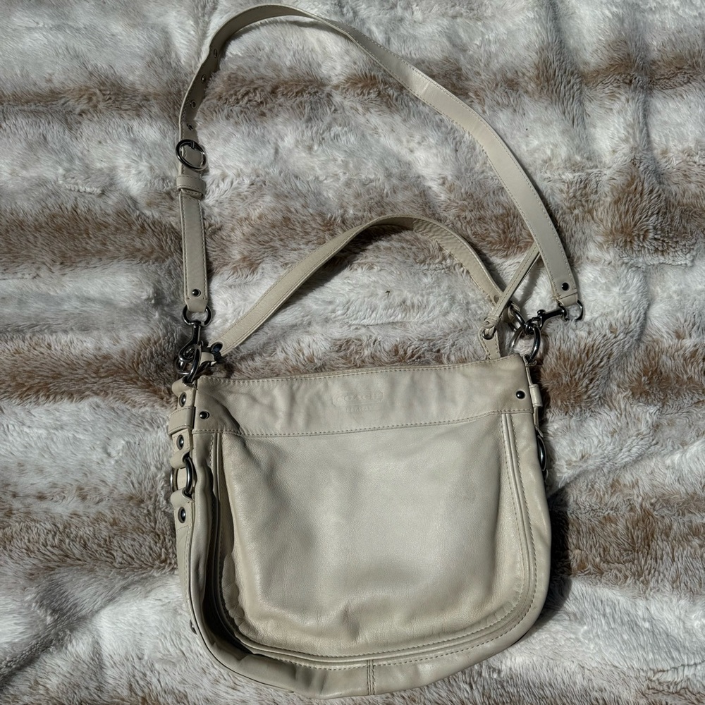 Coach Cream Leather Shoulder Bag, Price Reflects Ink stains